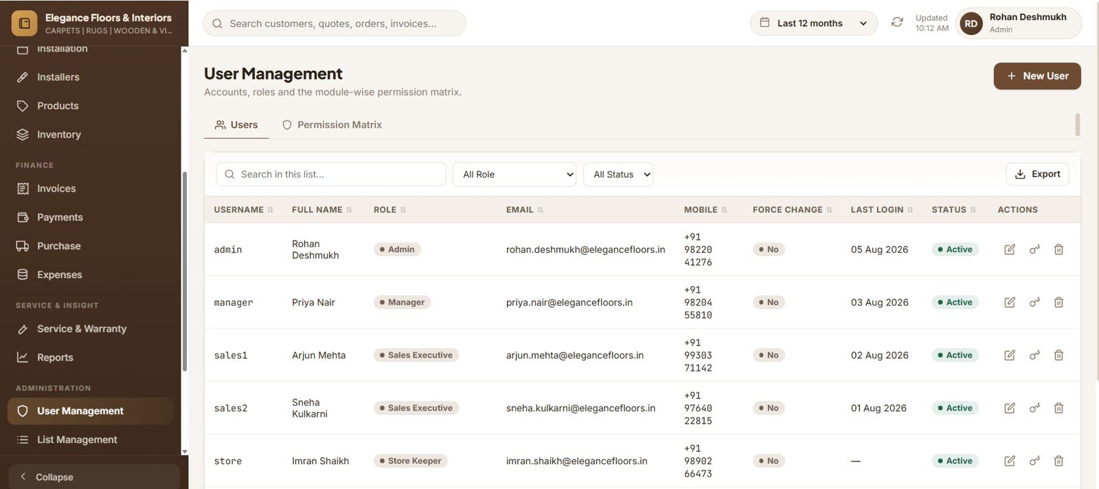 Carpet and Flooring Business Management System - Purchase and Goods Receipt