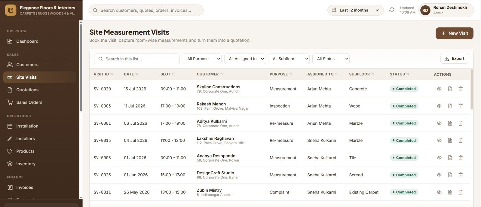 Carpet and Flooring Business Management System - Customer History Drawer