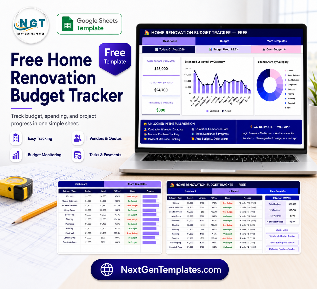 Free Home Renovation Budget Tracker in Google Sheets