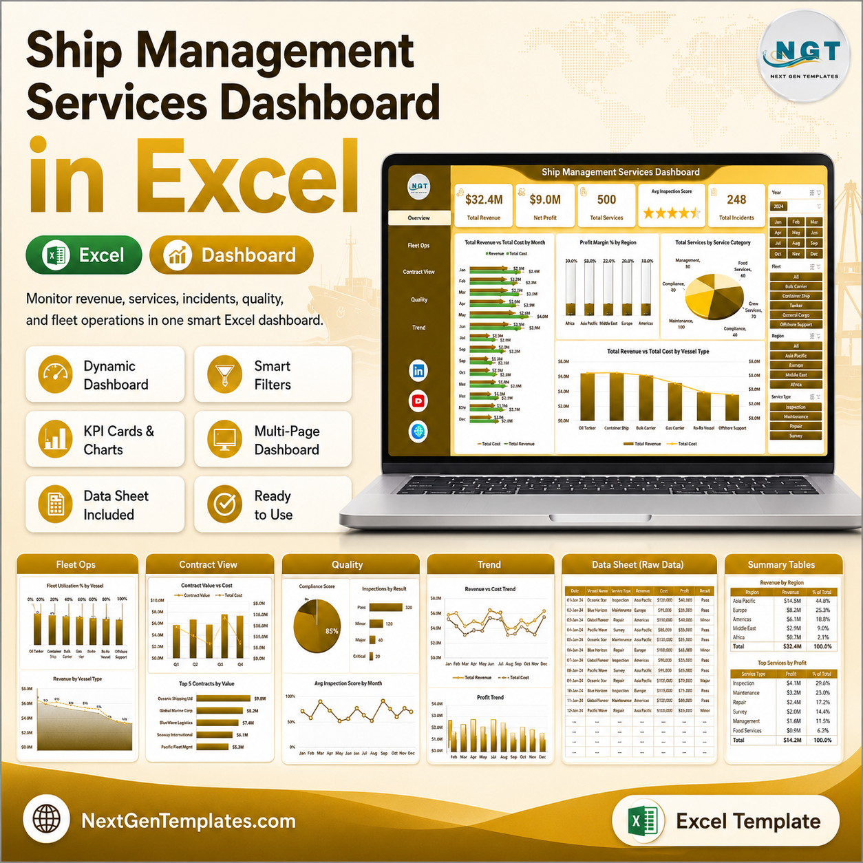 Ship Management Services Dashboard in Excel