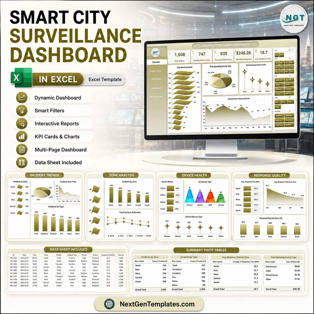Smart City Surveillance Dashboard in Excel