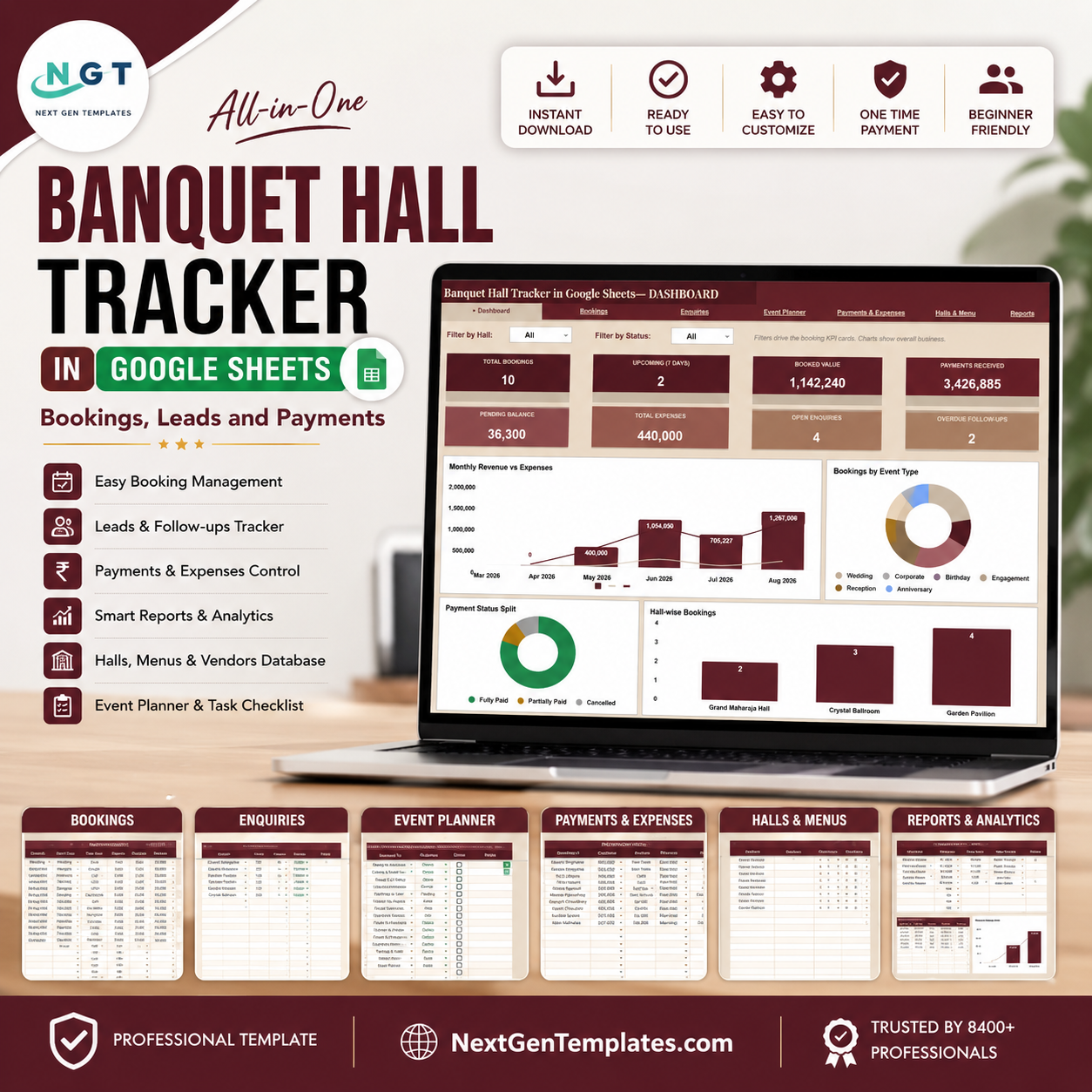 Banquet Hall Tracker in Google Sheets