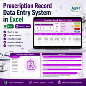 Prescription Record Data Entry System in Excel