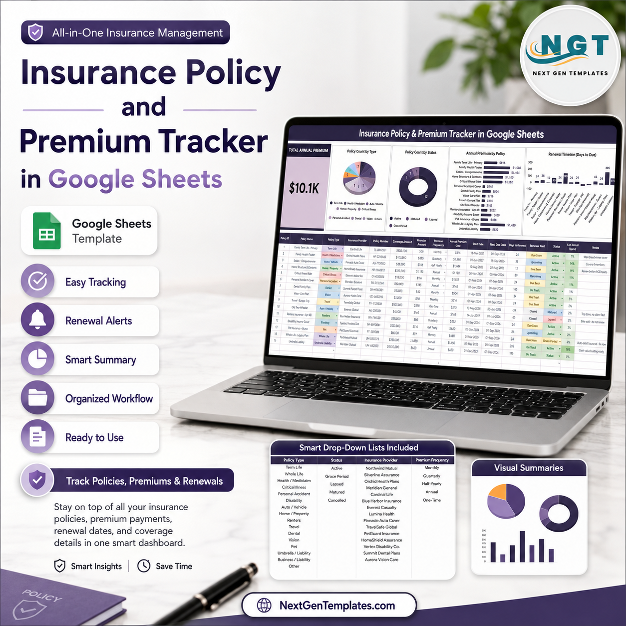 Insurance Policy and Premium Tracker in Google Sheets