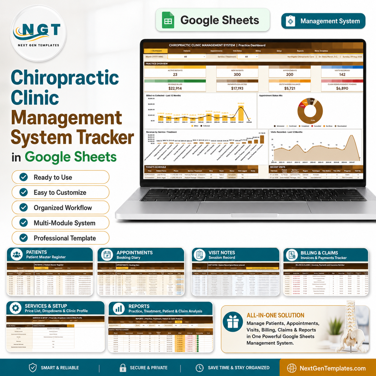 Chiropractic Clinic Management System Tracker in Google Sheets