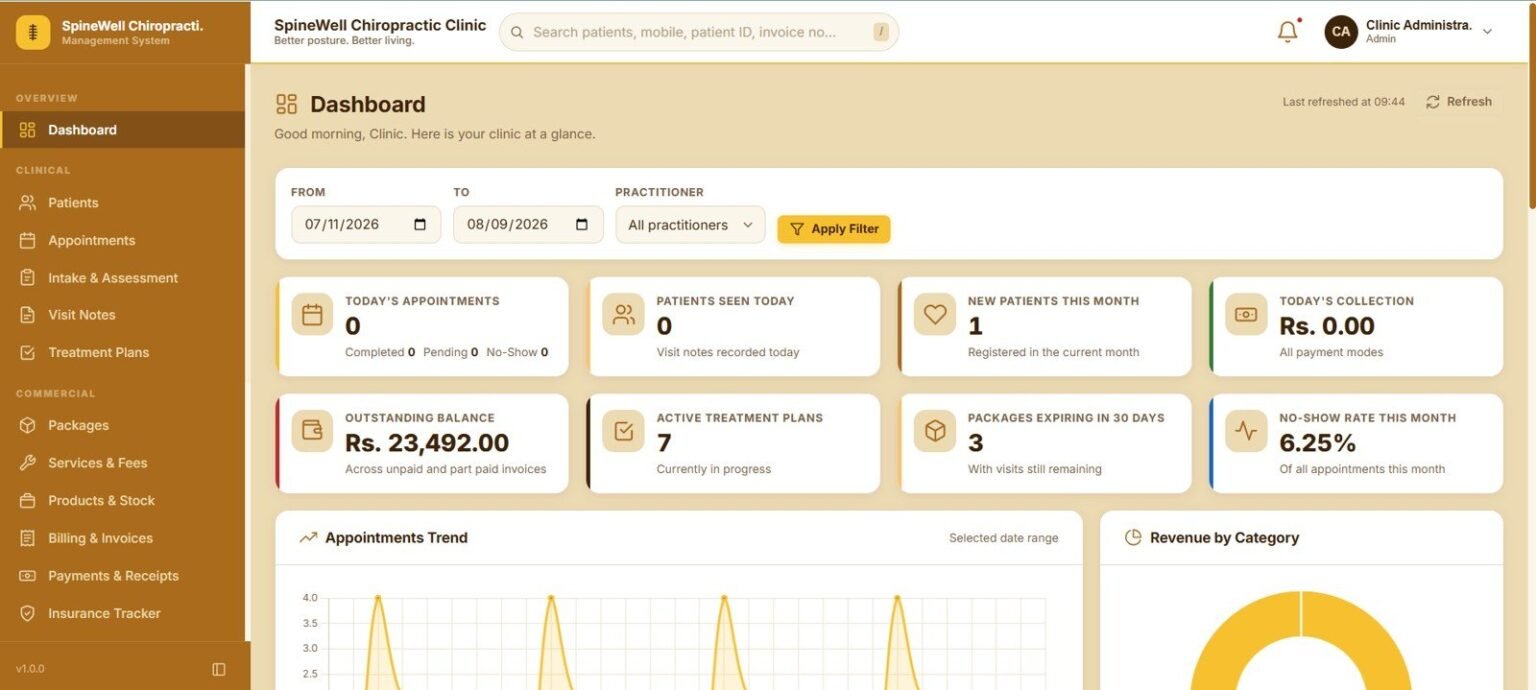 Chiropractic Clinic Management System Web App - Next Gen Templates