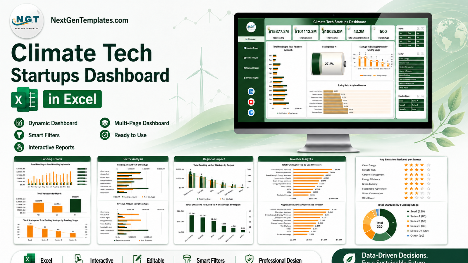 Climate Tech Startups Dashboard in Excel