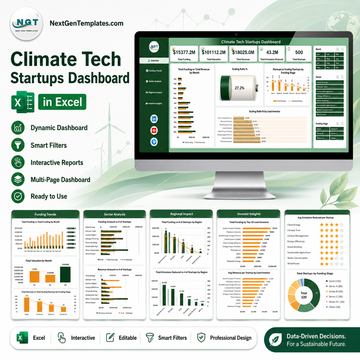 Climate Tech Startups Dashboard in Excel - product image