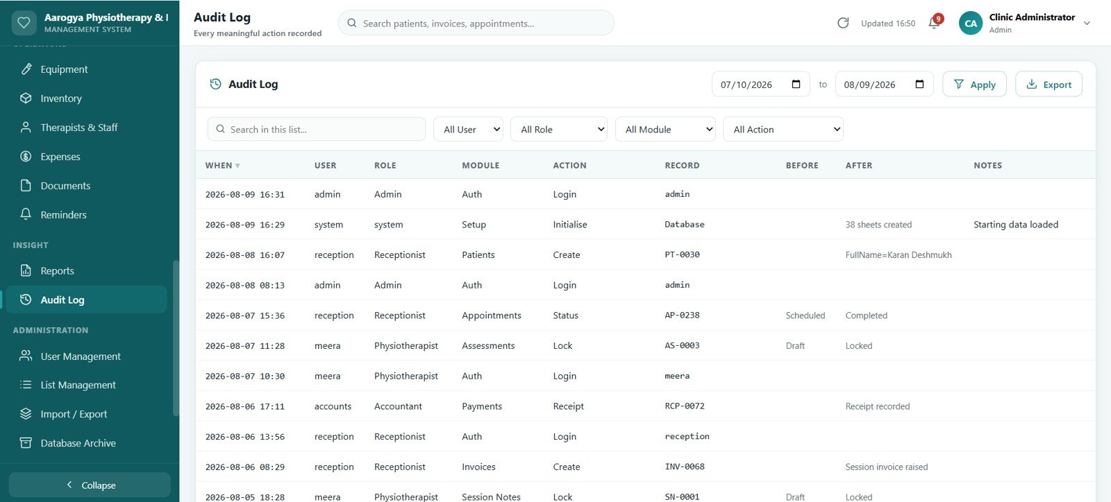 Physiotherapy Clinic Management System Web App - Reminders and Notifications