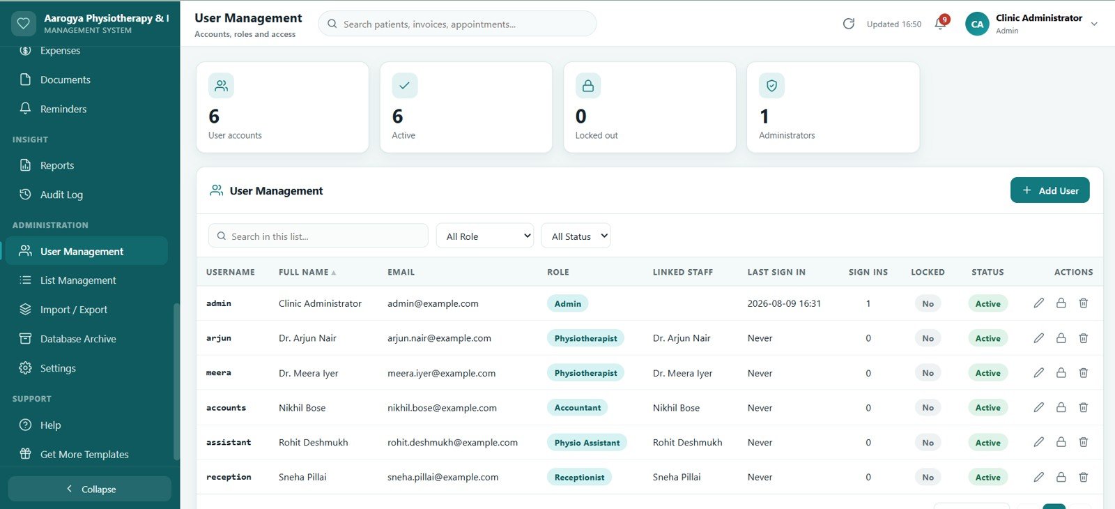 Physiotherapy Clinic Management System Web App - Reports
