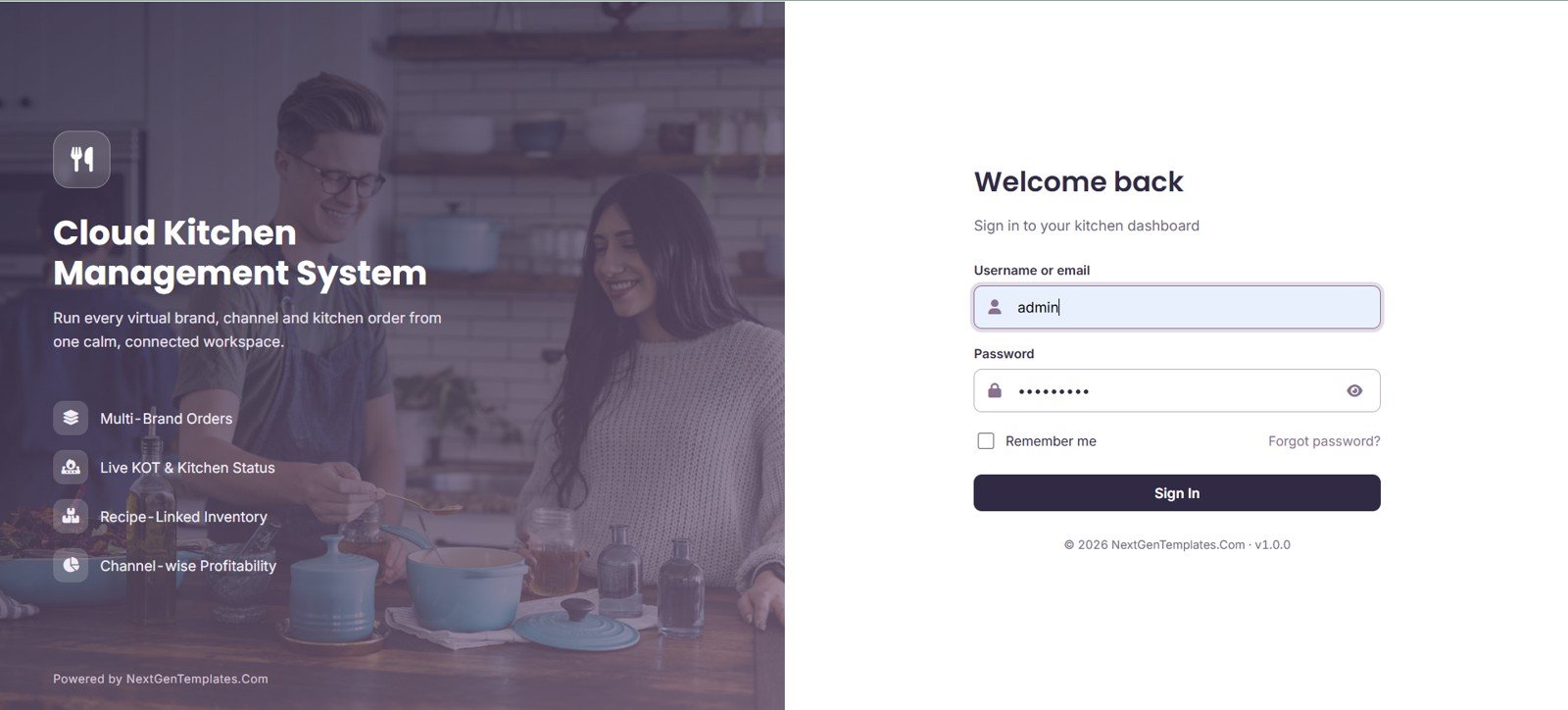 Cloud Kitchen Management System Web App