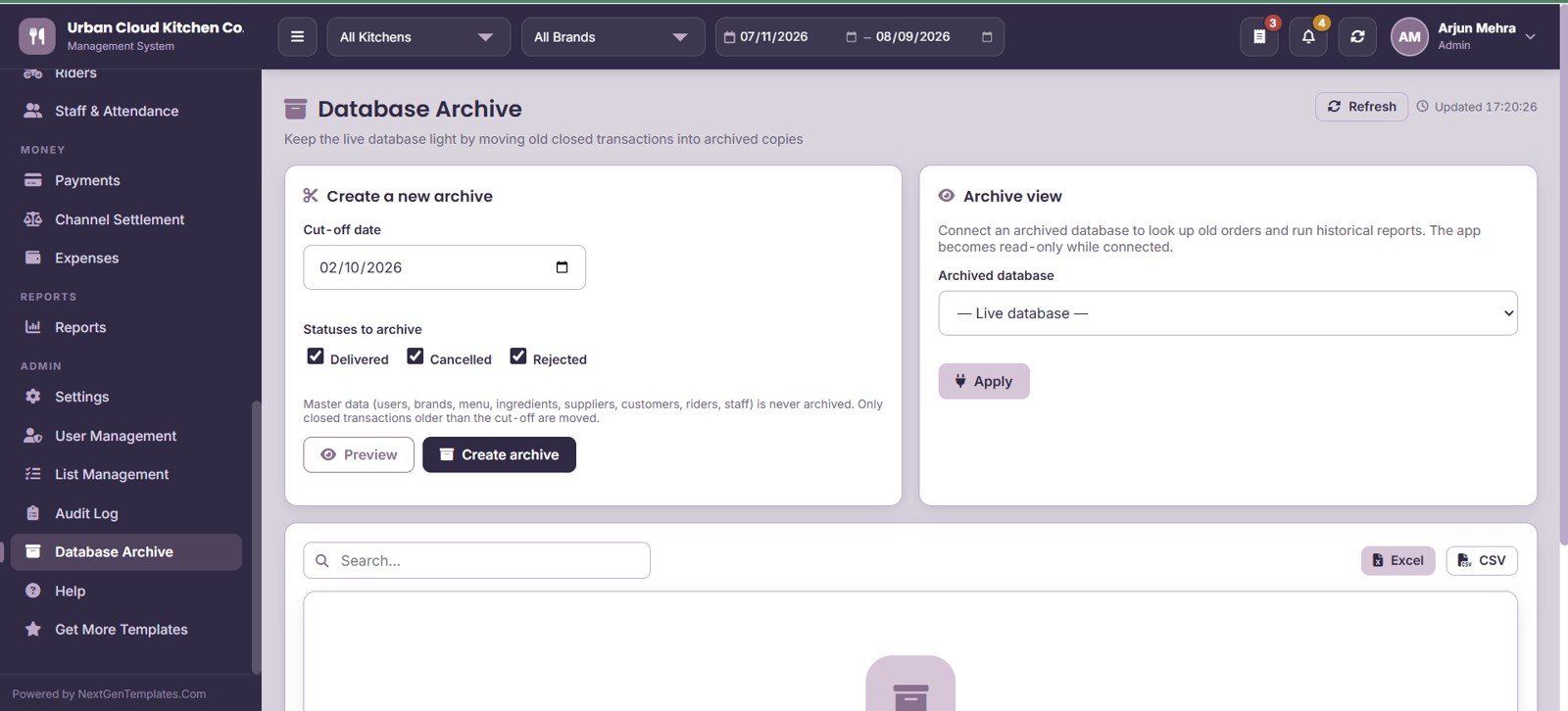 Cloud Kitchen Management System Web App - Database Archive