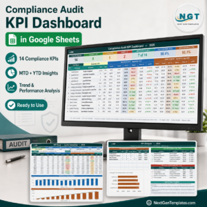Compliance Audit KPI Dashboard in Google Sheets - 14 audit KPIs with MTD and YTD achievement and traffic lights