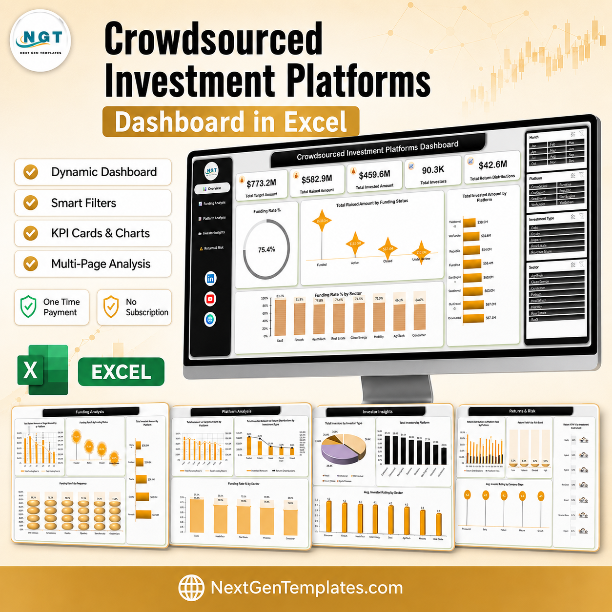 Crowdsourced Investment Platforms Dashboard in Excel product cover