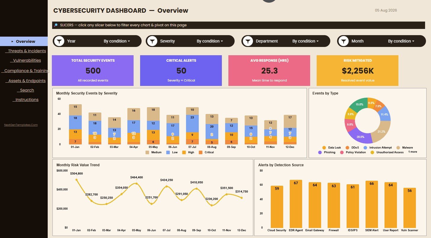 Cybersecurity Dashboard in Google Sheets overview page