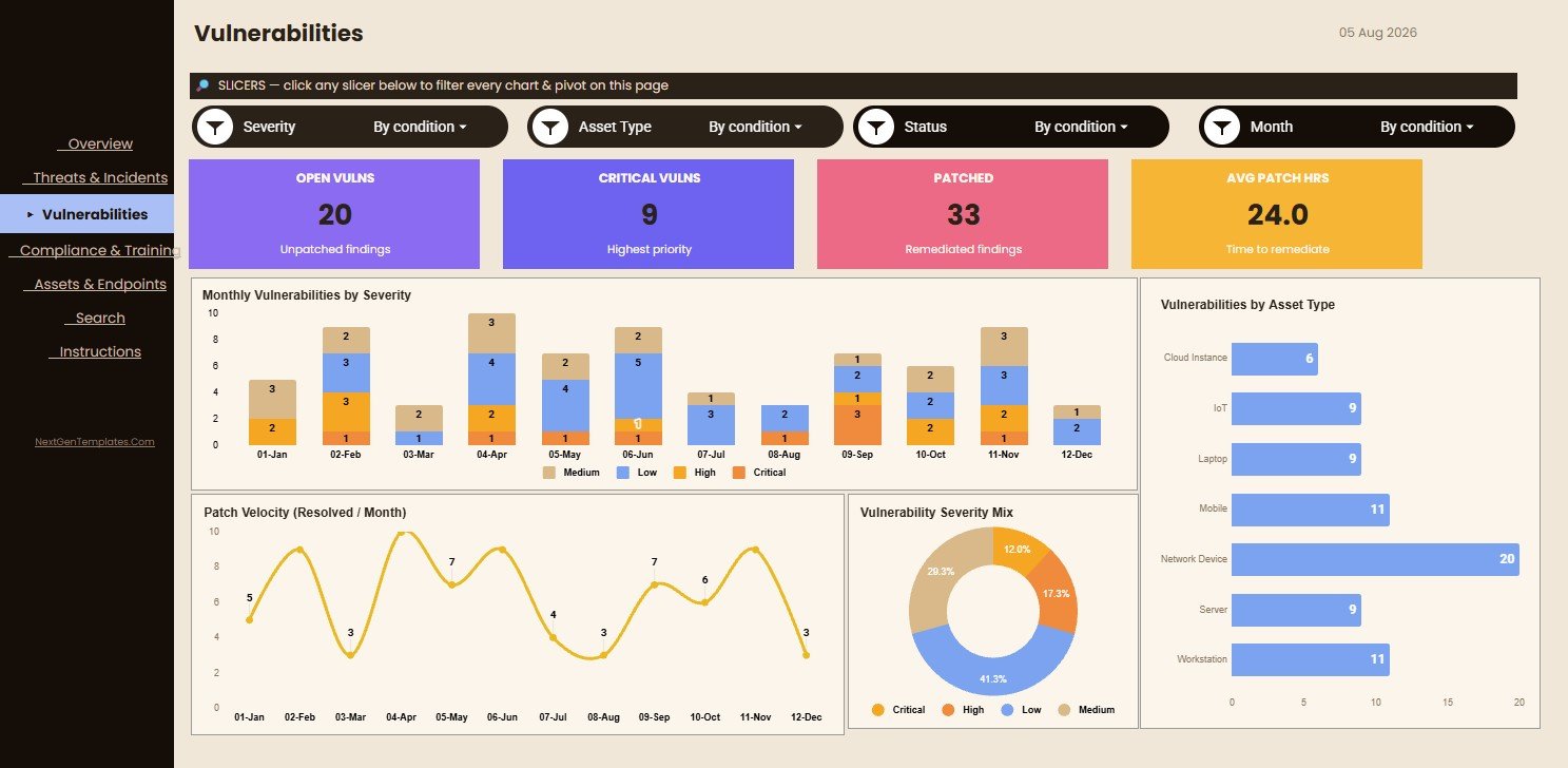 Vulnerabilities sheet in Cybersecurity Dashboard in Google Sheets