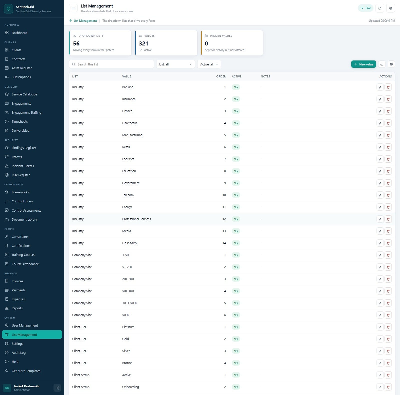 User Management showing seven fixed roles and their permission counts