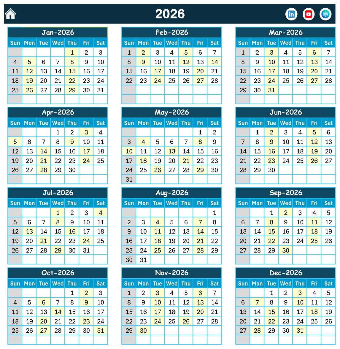 Dental Clinic Appointment Calendar in Excel annual view