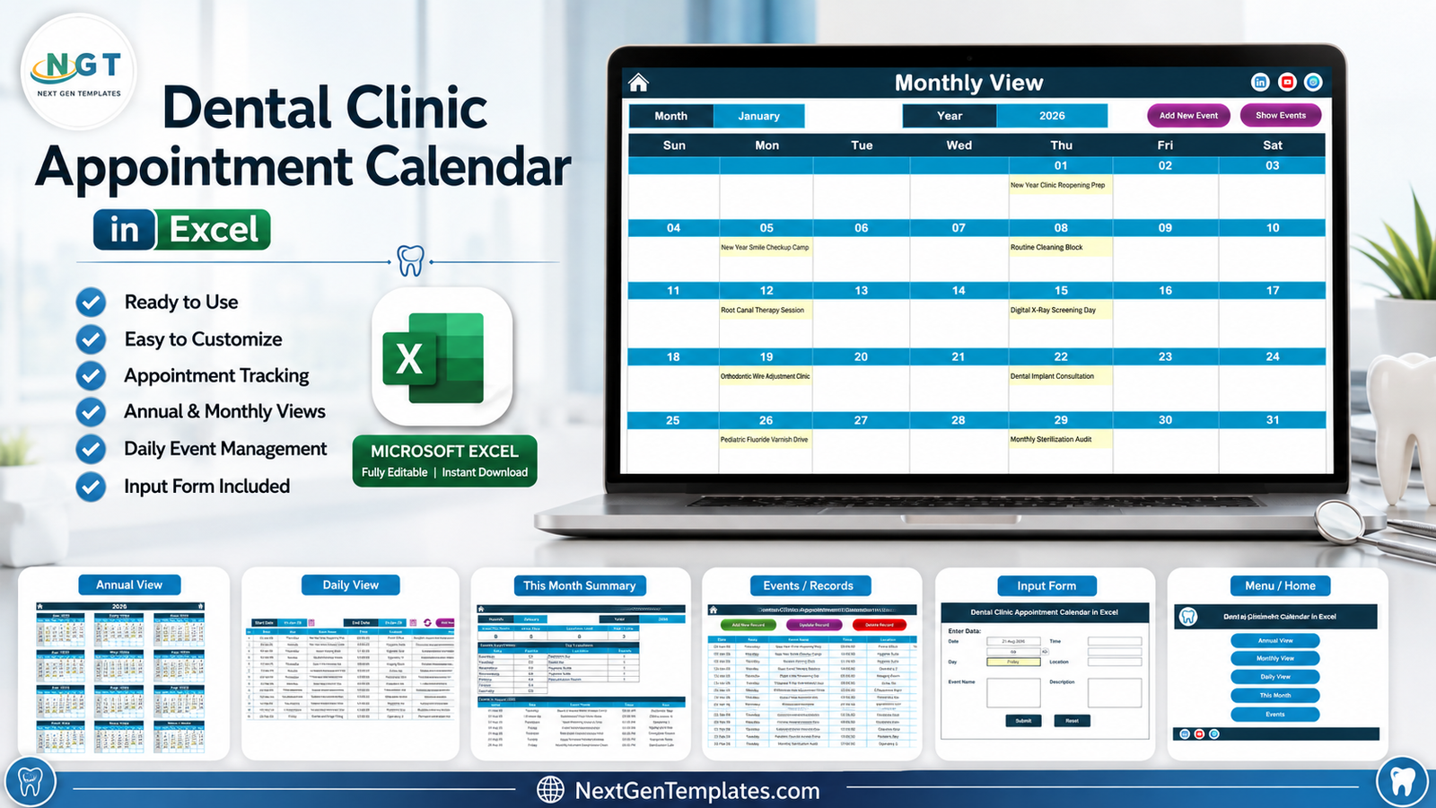 Dental Clinic Appointment Calendar in Excel