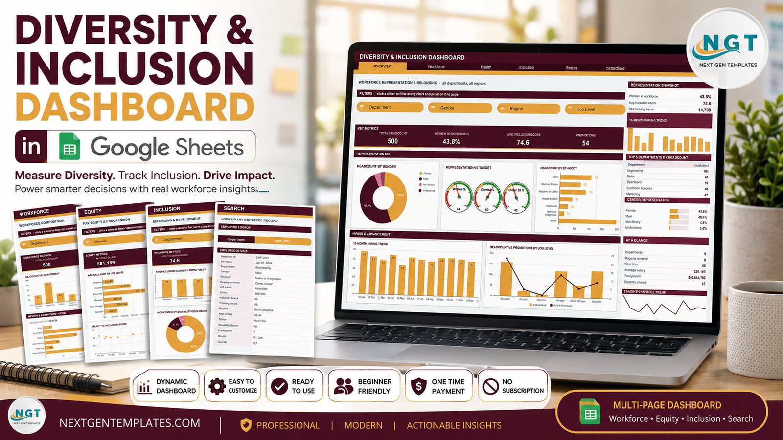 Diversity & Inclusion Dashboard in Google Sheets feature image