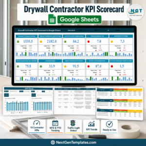 Drywall Contractor KPI Scorecard in Google Sheets