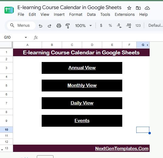 E-learning Course Calendar in Google Sheets Home sheet