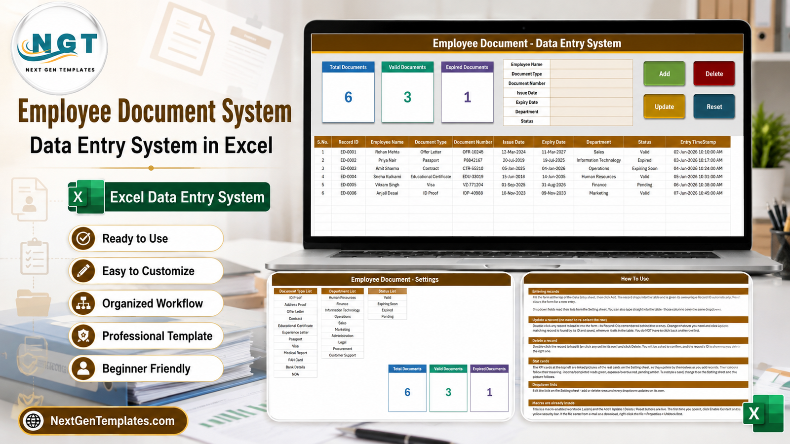 Employee Document Data Entry System in Excel template feature image