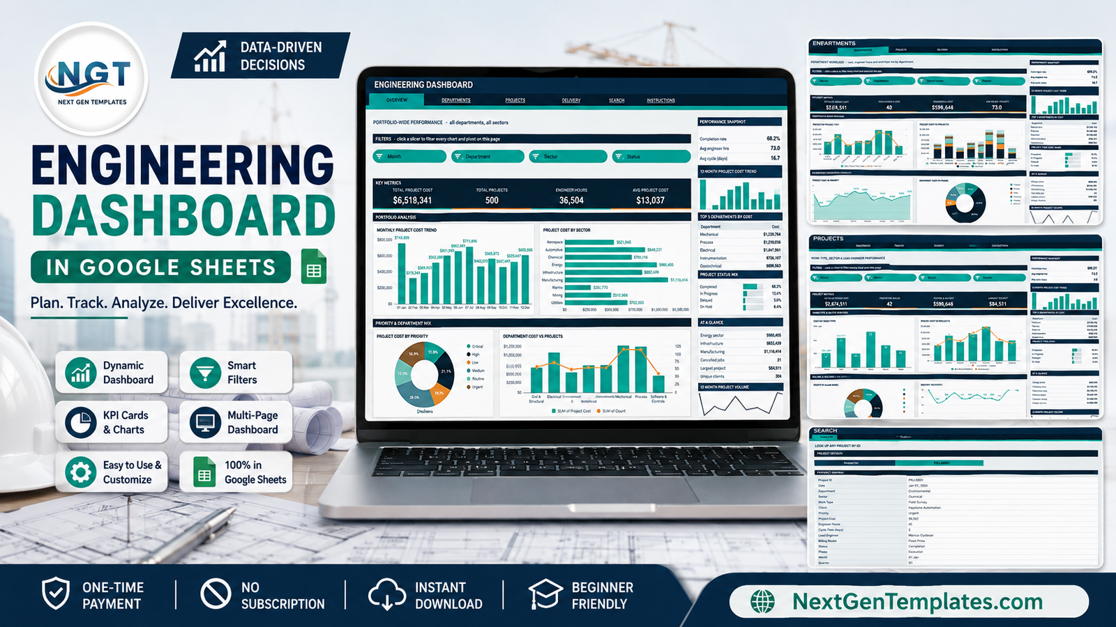 Engineering Dashboard in Google Sheets template feature image