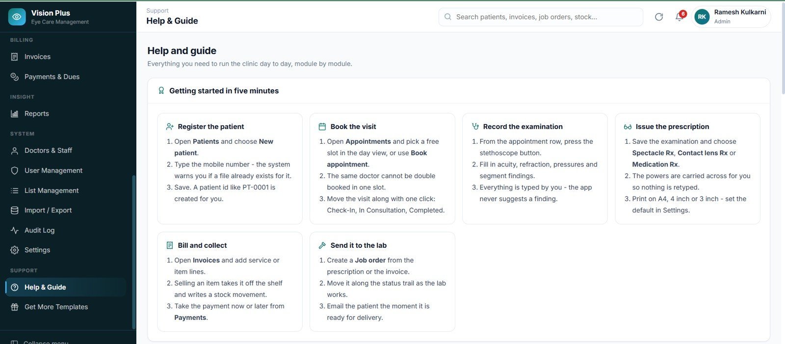 Eye Care Center Management System Web App - Help and Guide