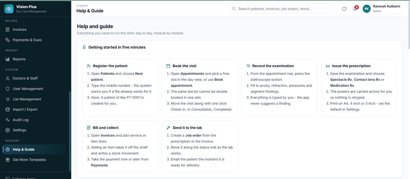Eye Care Center Management System Web App help and guide