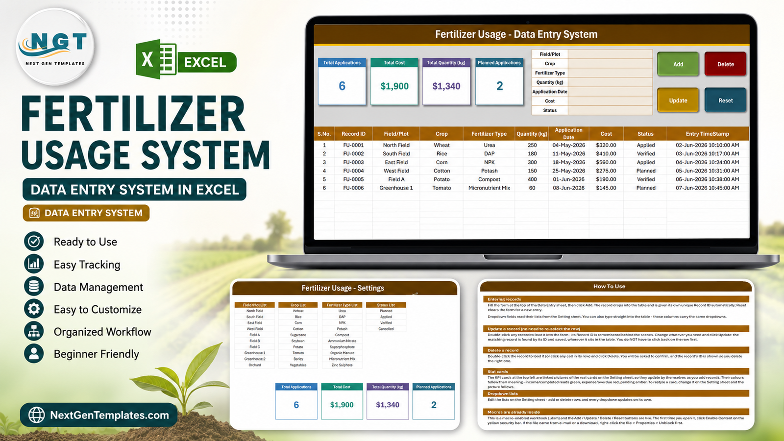 Fertilizer Usage Data Entry System in Excel