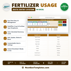 Fertilizer Usage Data Entry System in Excel