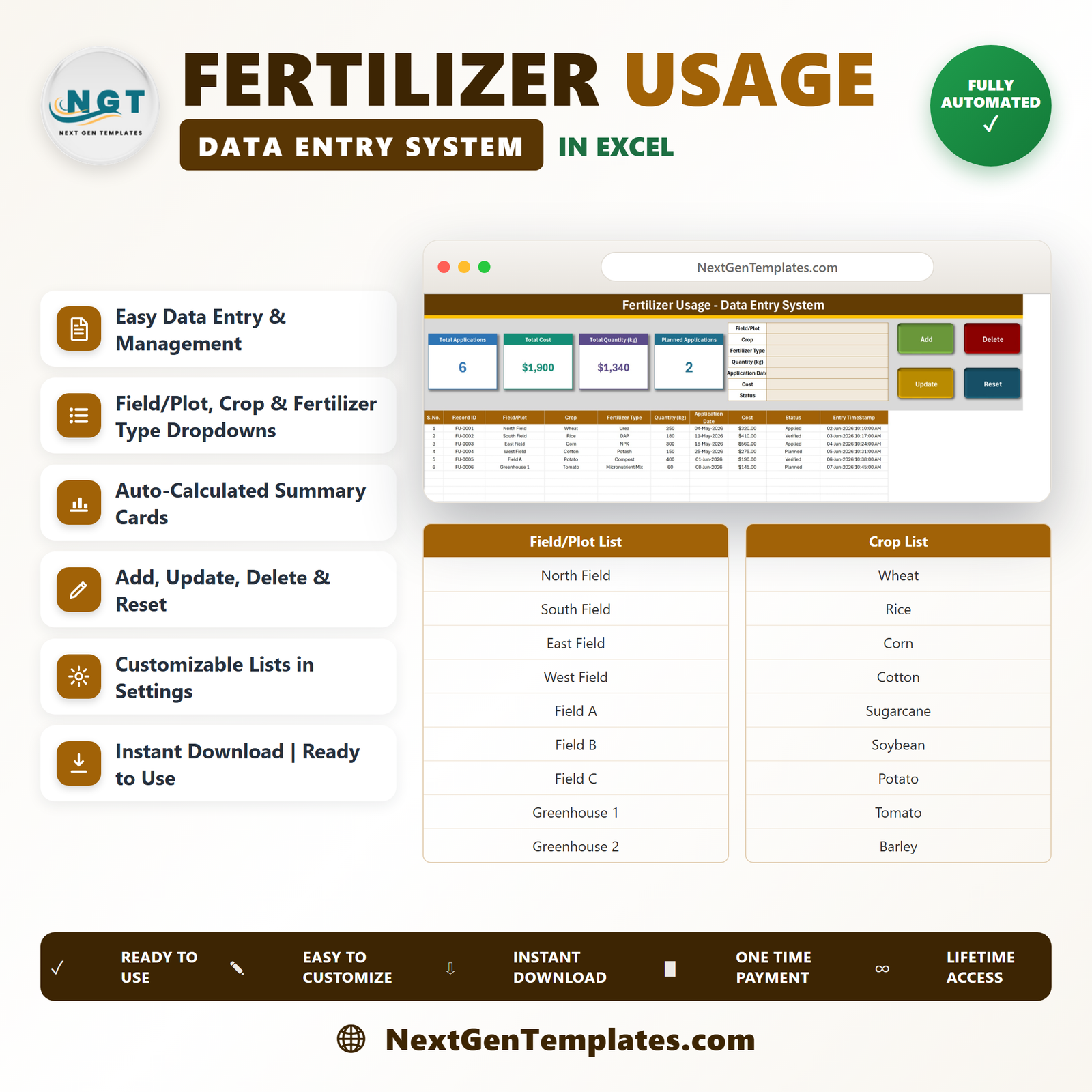 Fertilizer Usage Data Entry System in Excel