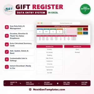 Gift Register Data Entry System in Excel product image