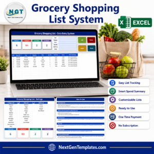 Grocery Shopping List Data Entry System in Excel - product cover