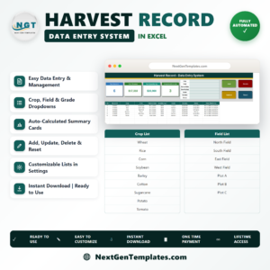 Harvest Record Data Entry System in Excel product cover