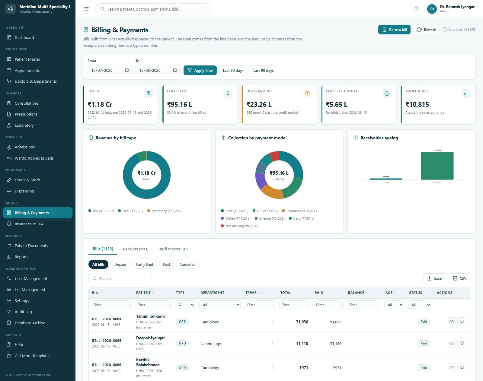 Hospital Management System Web App - Billing and Payments