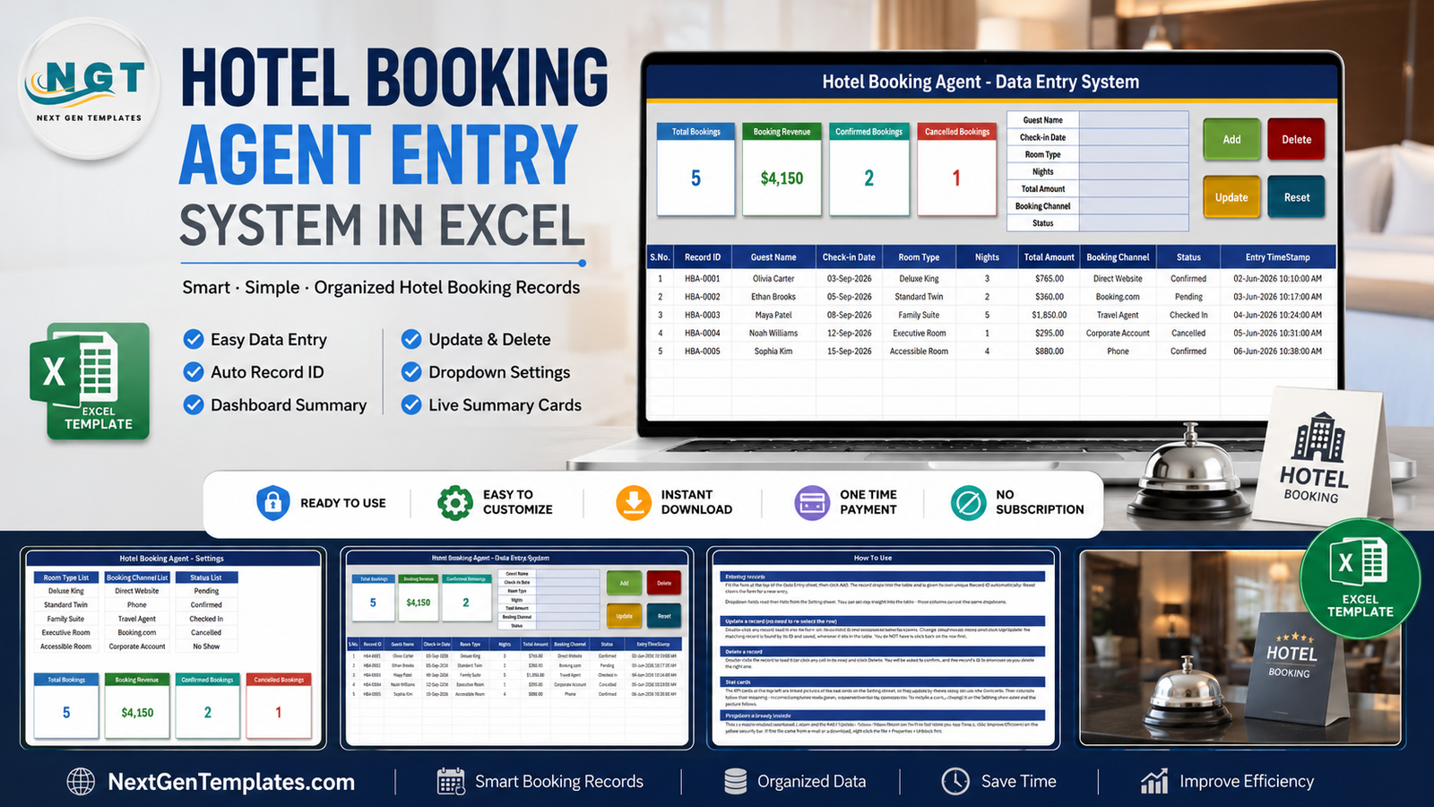 Hotel Booking Agent Data Entry System in Excel