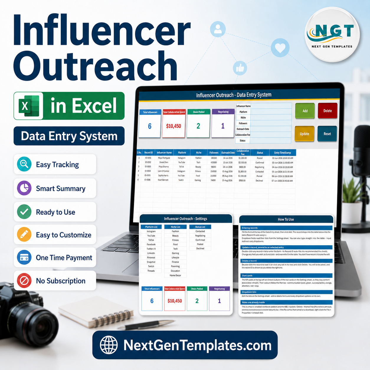 Influencer Outreach Data Entry System in Excel
