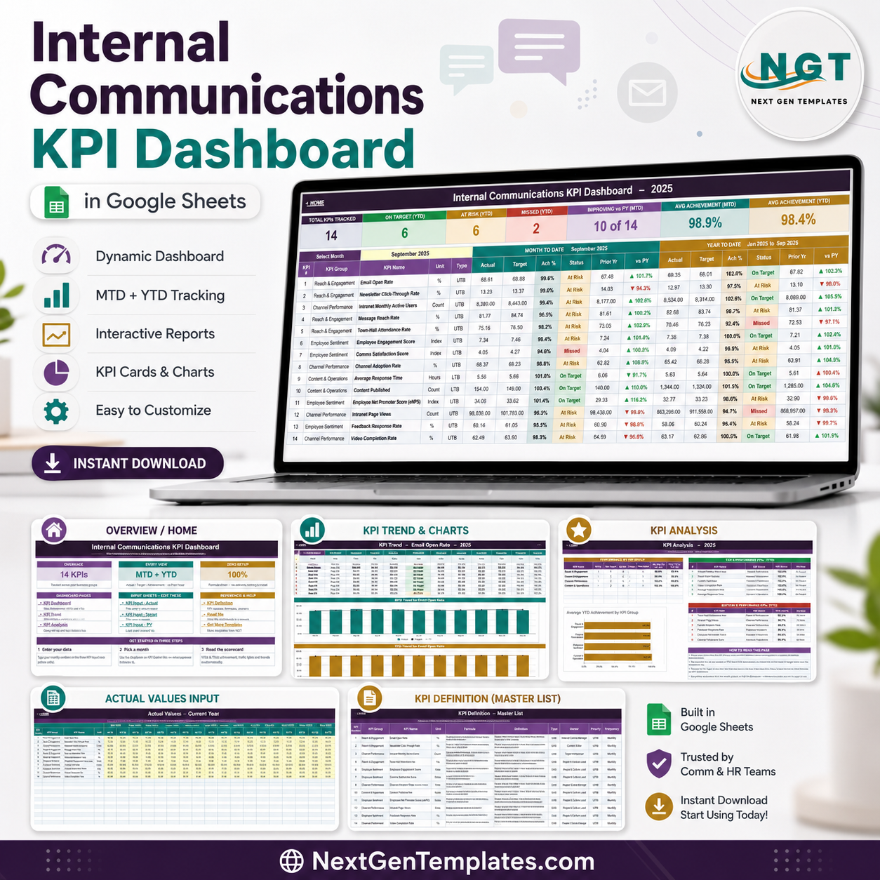 Internal Communications KPI Dashboard in Google Sheets product cover