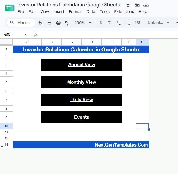 Investor Relations Calendar in Google Sheets