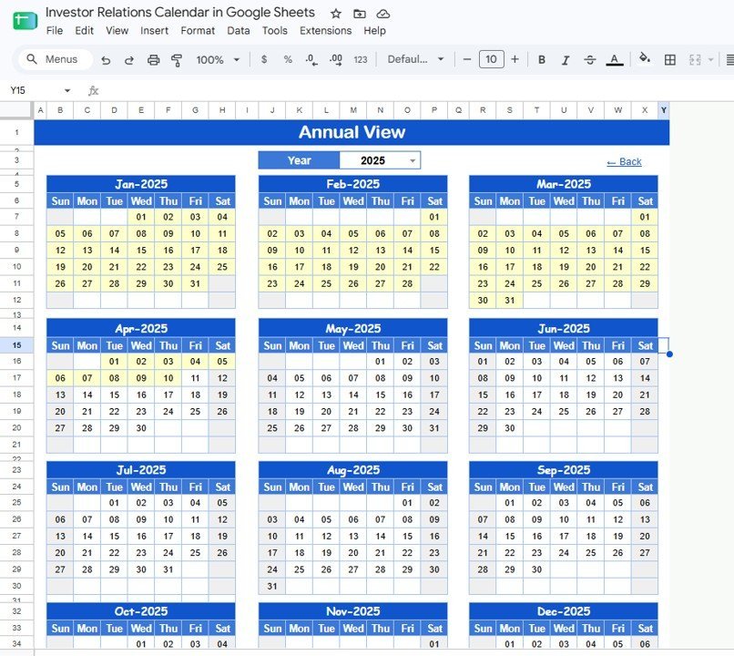 Annual View of the Investor Relations Calendar in Google Sheets