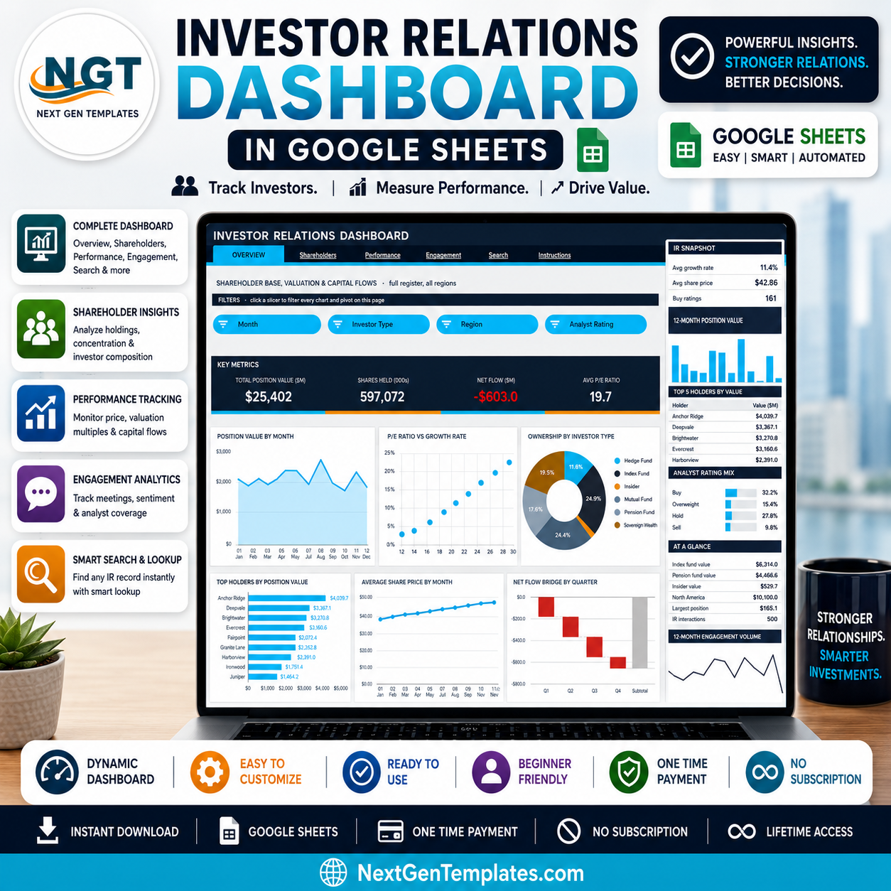 Investor Relations Dashboard in Google Sheets template cover