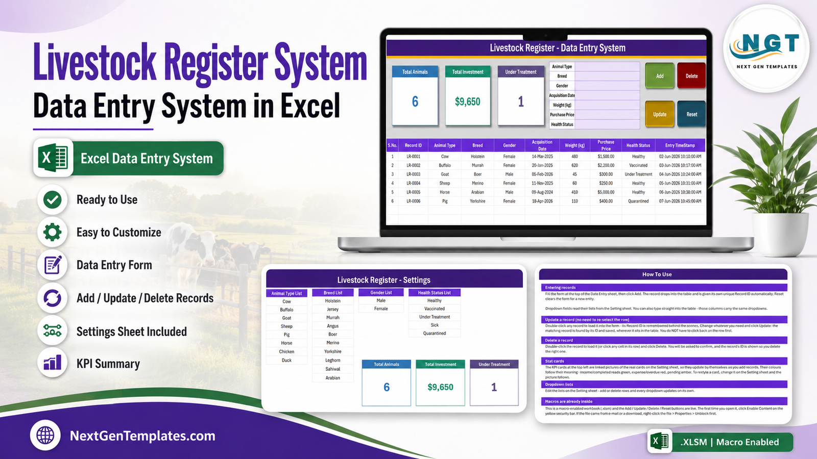 Livestock Register Data Entry System in Excel - feature image