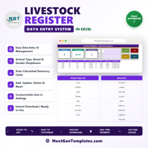 Livestock Register Data Entry System in Excel - product cover