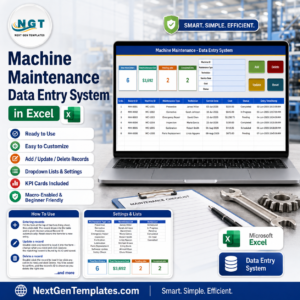Machine Maintenance Data Entry System in Excel product cover