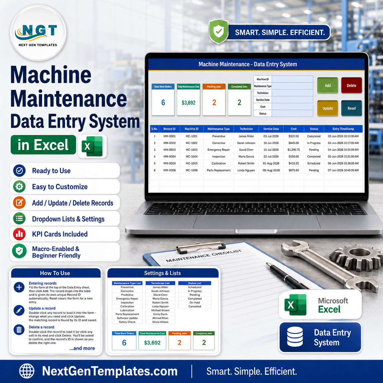 Machine Maintenance Data Entry System in Excel product cover