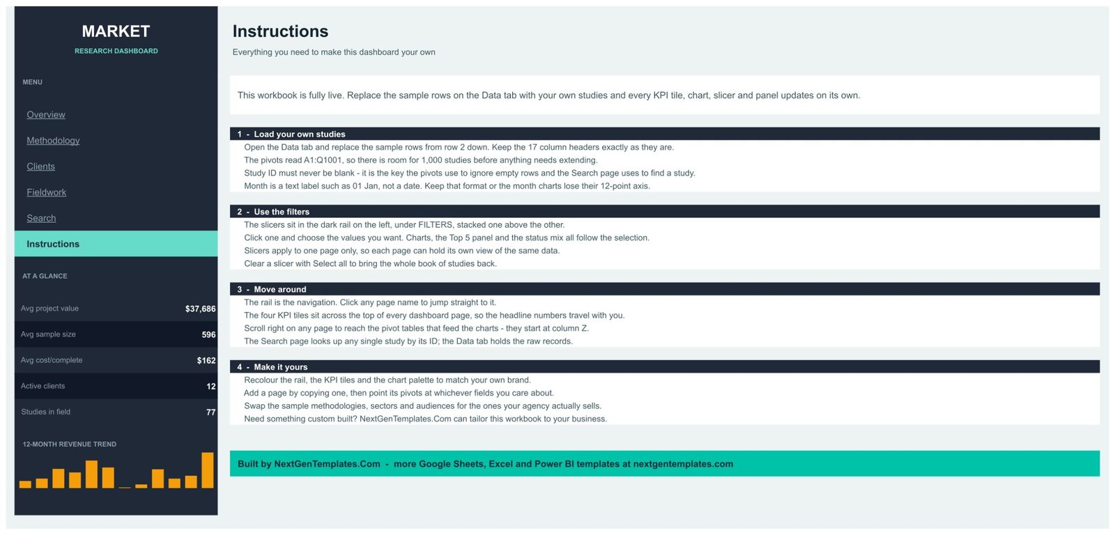 Market Research Dashboard in Google Sheets - Instructions page