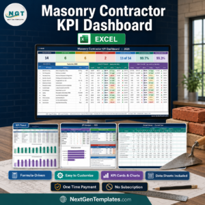 Masonry Contractor KPI Dashboard in Excel