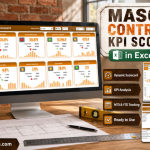Masonry Contractor KPI Scorecard in Excel - cover image showing the Scorecard page on screen